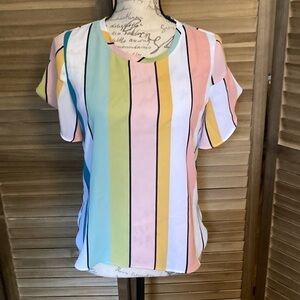 Loft small petite colorful striped blouse shirt sleeves excellent condition